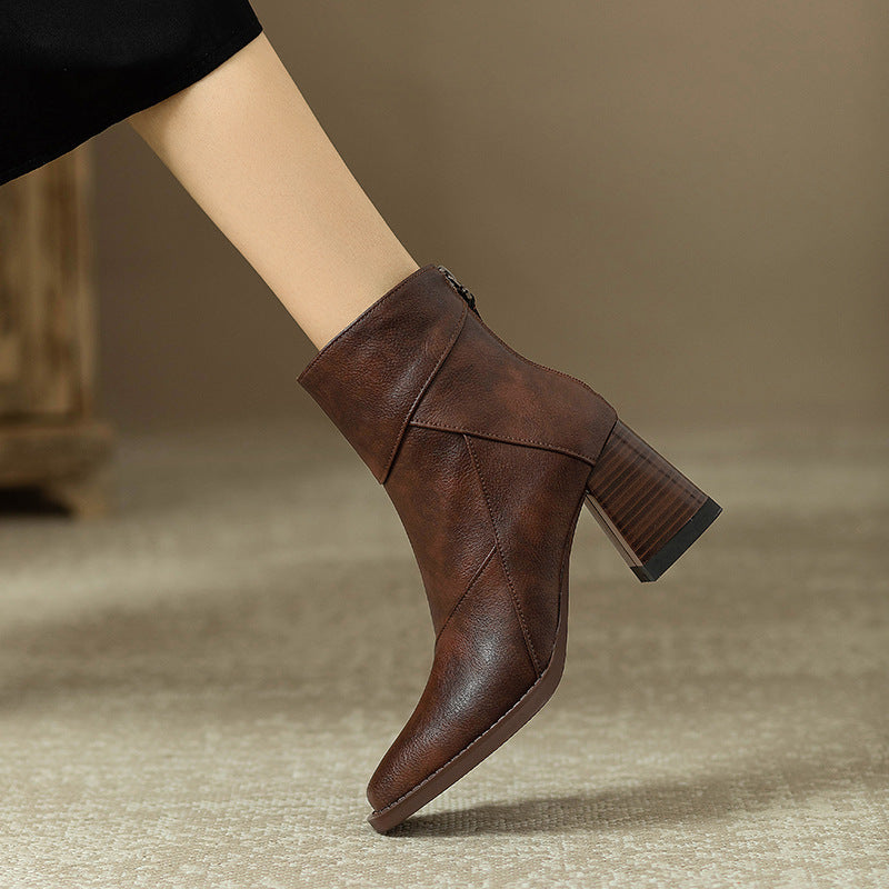 ELIZA & MAREN | ZIPPER BLOCK HEEL BOOTS FOR WOMEN