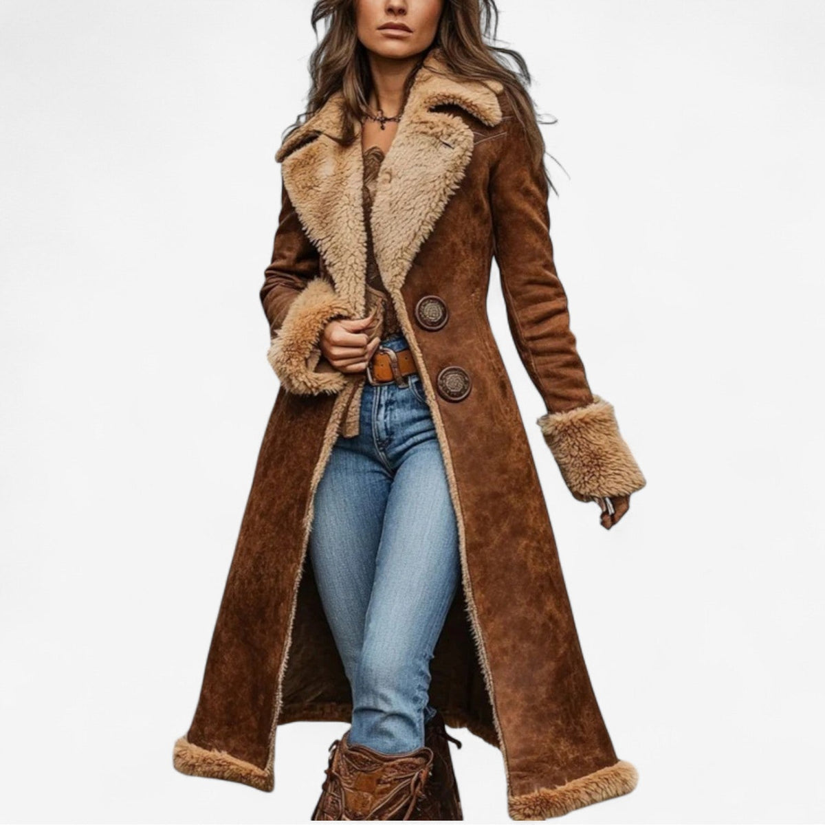 ELIZA & MAREN | CONTRAST TRIM LONG COAT FOR WOMEN