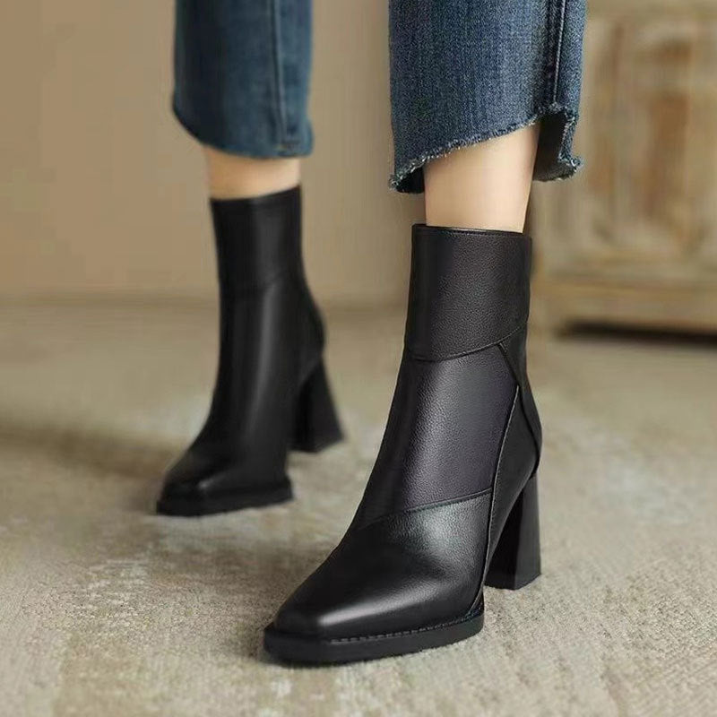 ELIZA & MAREN | ZIPPER BLOCK HEEL BOOTS FOR WOMEN