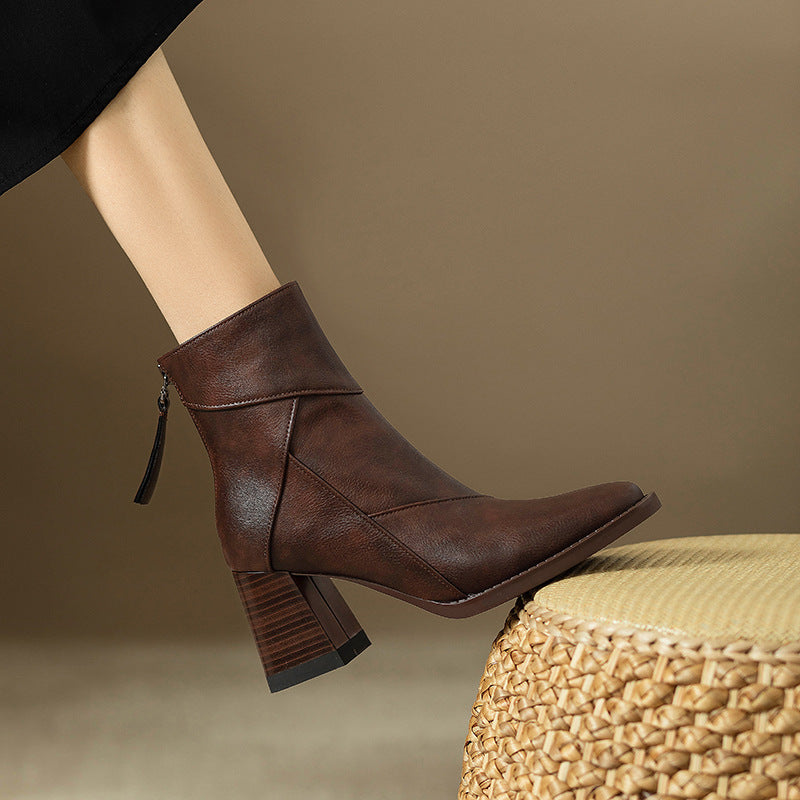 ELIZA & MAREN | ZIPPER BLOCK HEEL BOOTS FOR WOMEN