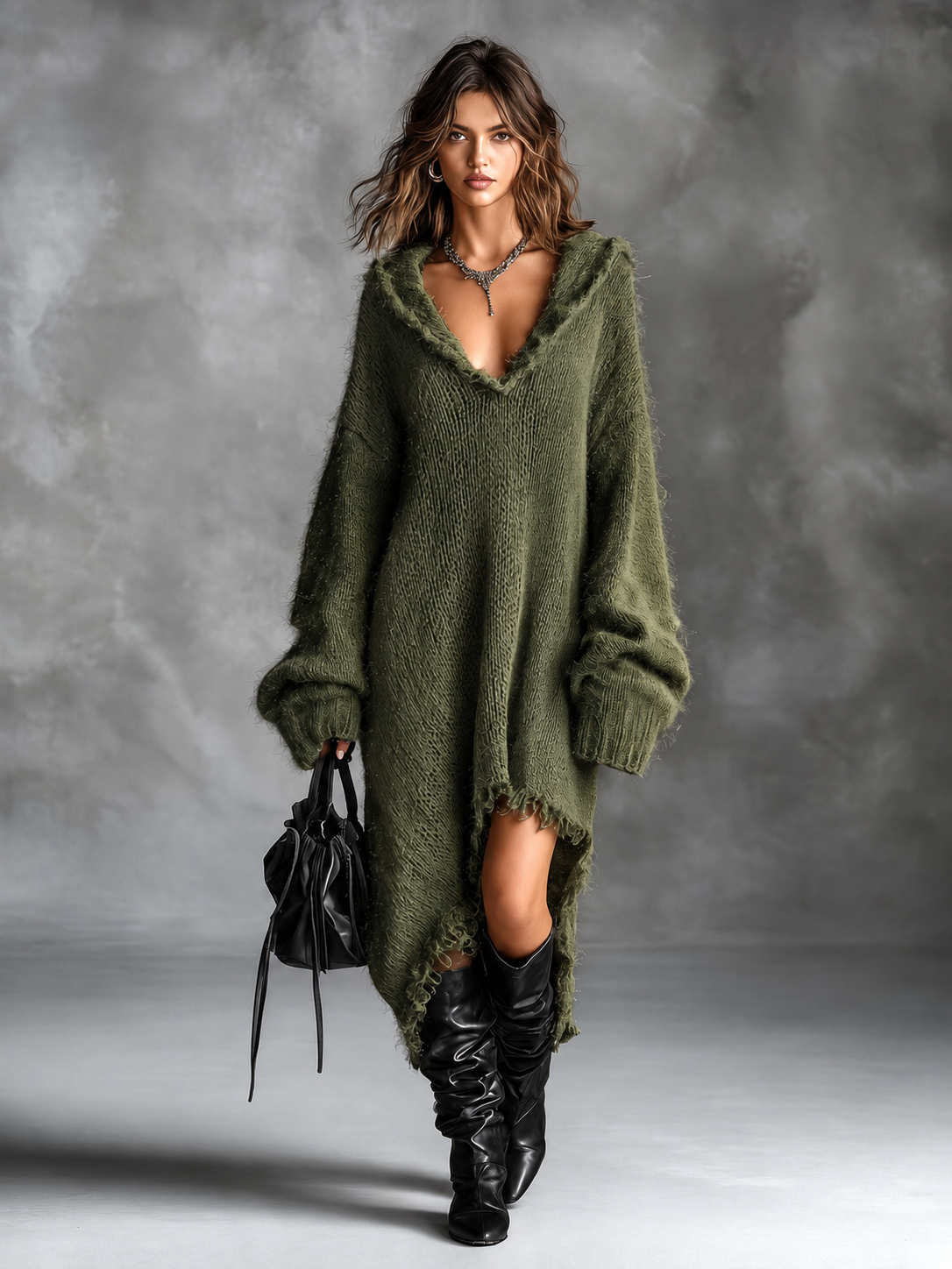 ELIZA & MAREN | OVERSIZED HOODED MIDI DRESS FOR WOMEN