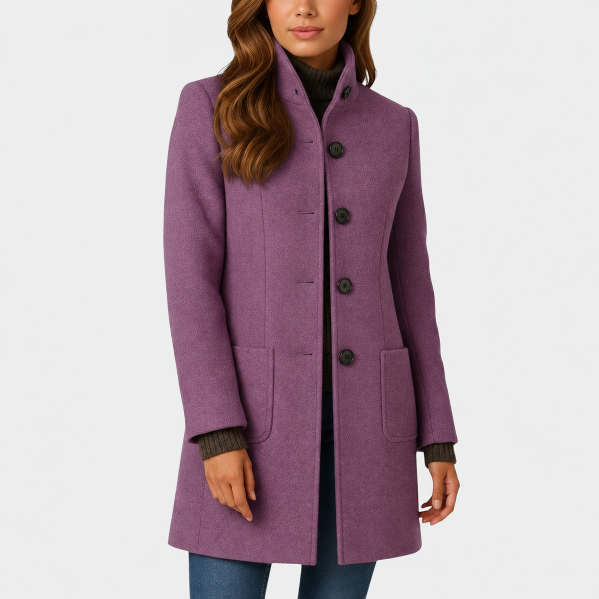 ELIZA & MAREN | STAND COLLAR BUTTON COAT FOR WOMEN