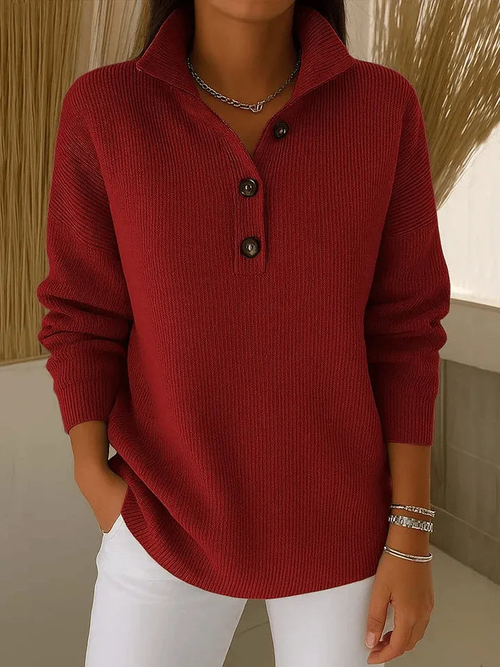 ELIZA & MAREN | V-NECK POLO KNIT SWEATER FOR WOMEN