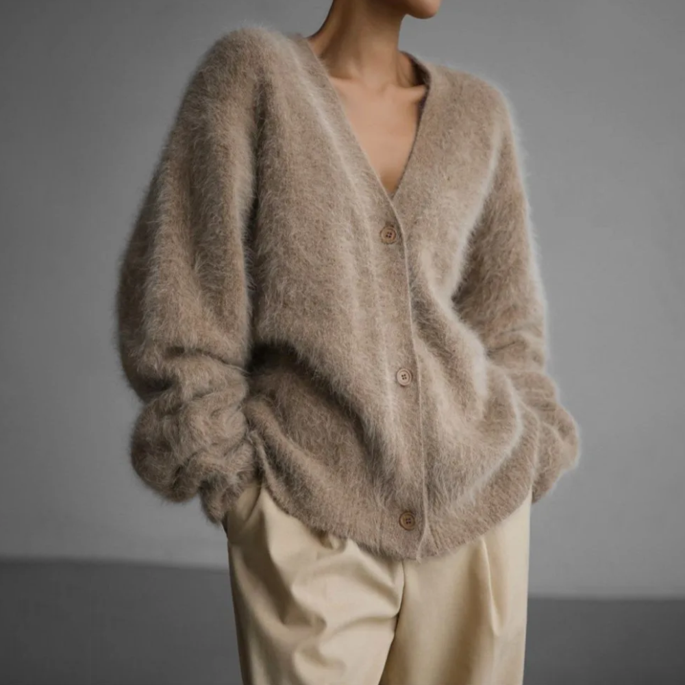 ELIZA & MAREN | BRUSHED MOHAIR BUTTON CARDIGAN FOR WOMEN