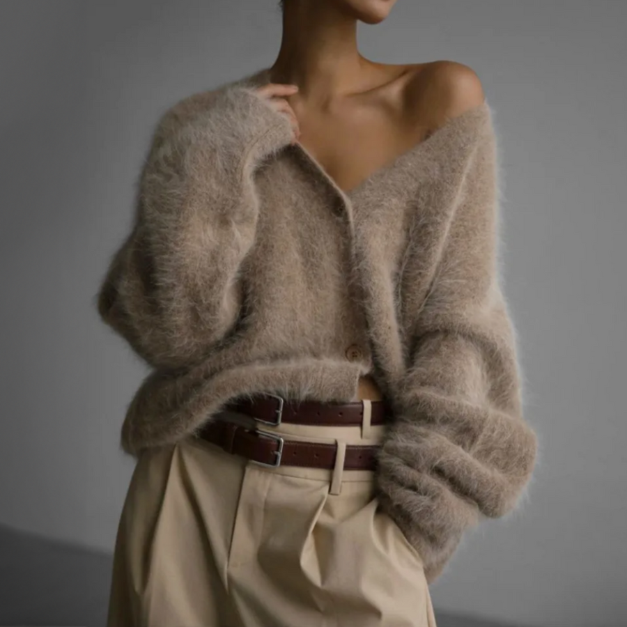 ELIZA & MAREN | BRUSHED MOHAIR BUTTON CARDIGAN FOR WOMEN