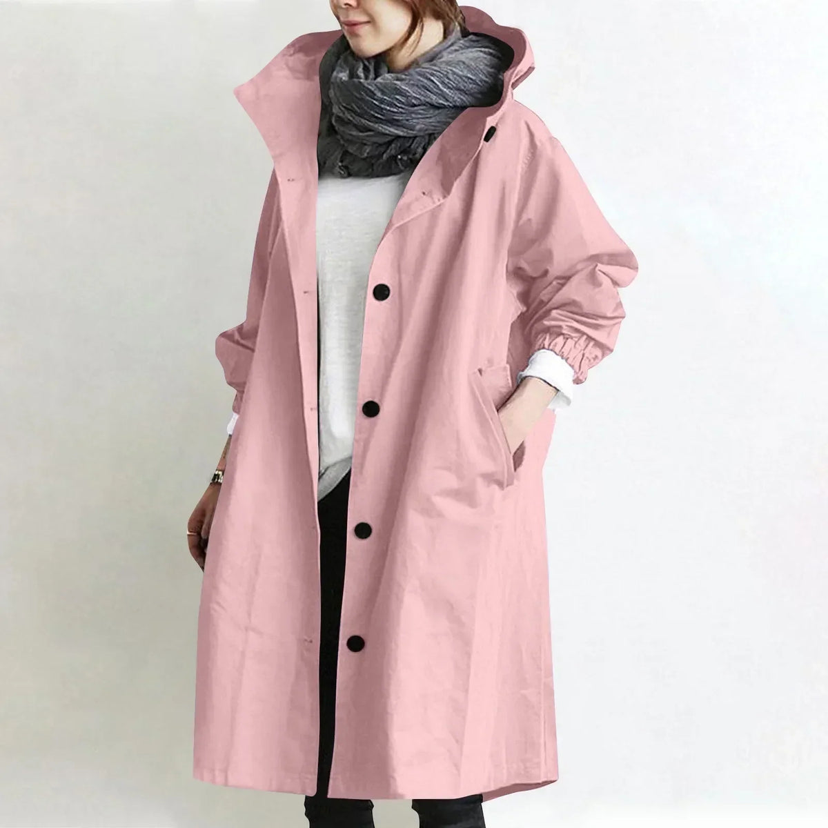 ELIZA & MAREN | HOODED BUTTON FRONT COAT FOR WOMEN