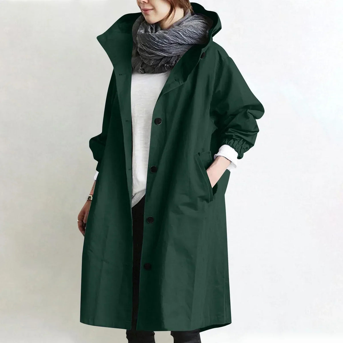 ELIZA & MAREN | HOODED BUTTON FRONT COAT FOR WOMEN