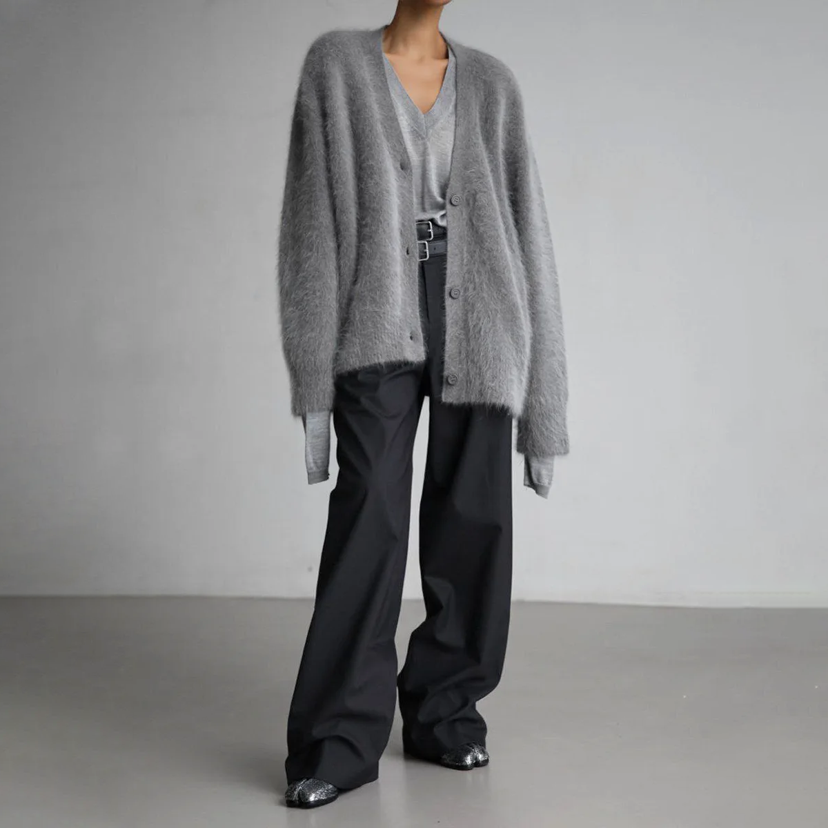 ELIZA & MAREN | BRUSHED MOHAIR BUTTON CARDIGAN FOR WOMEN