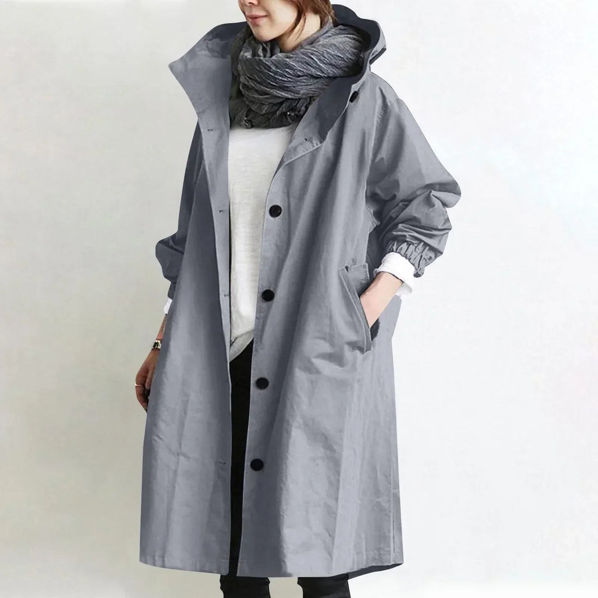 ELIZA & MAREN | HOODED BUTTON FRONT COAT FOR WOMEN