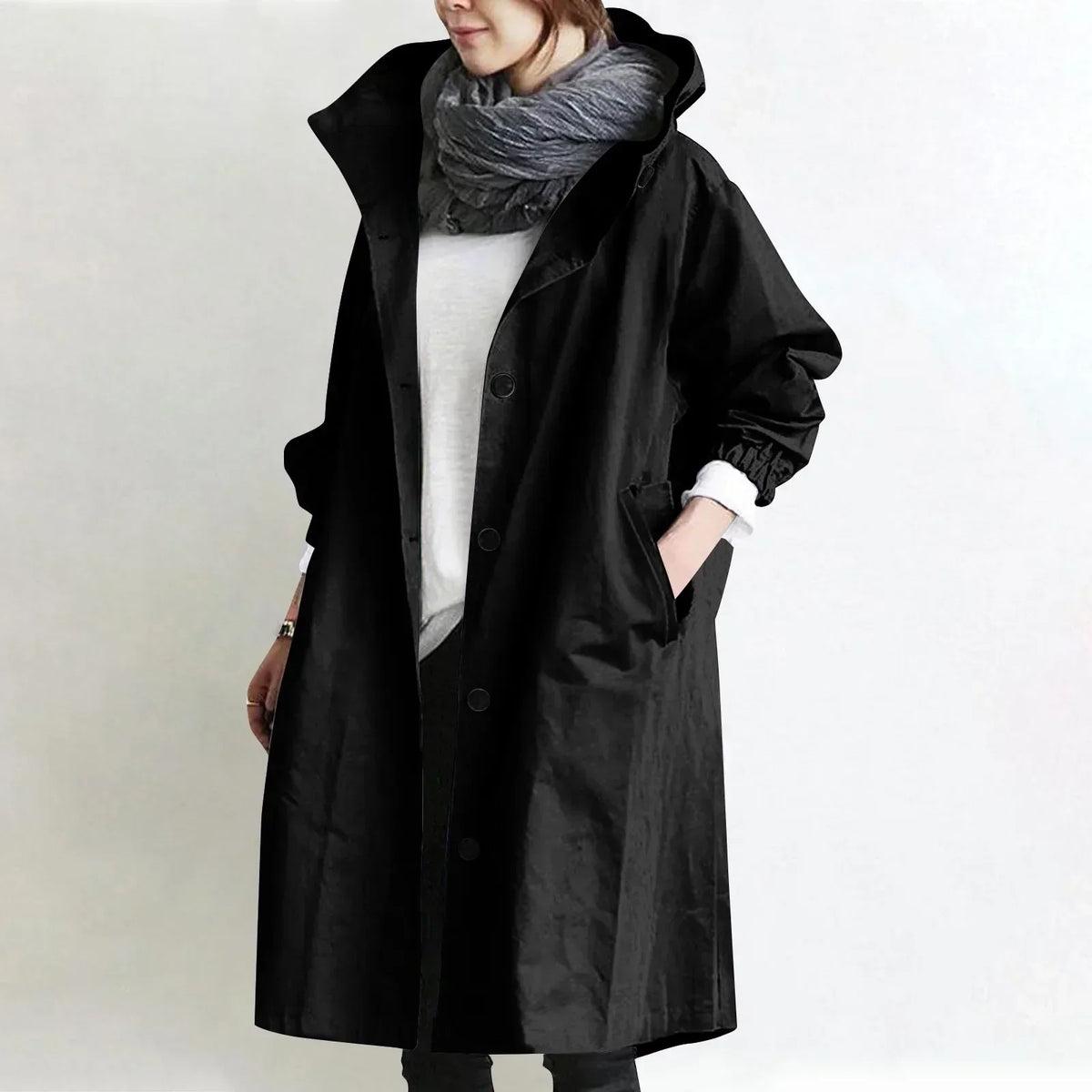 ELIZA & MAREN | HOODED BUTTON FRONT COAT FOR WOMEN