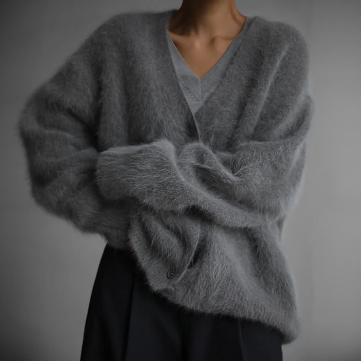 ELIZA & MAREN | BRUSHED MOHAIR BUTTON CARDIGAN FOR WOMEN