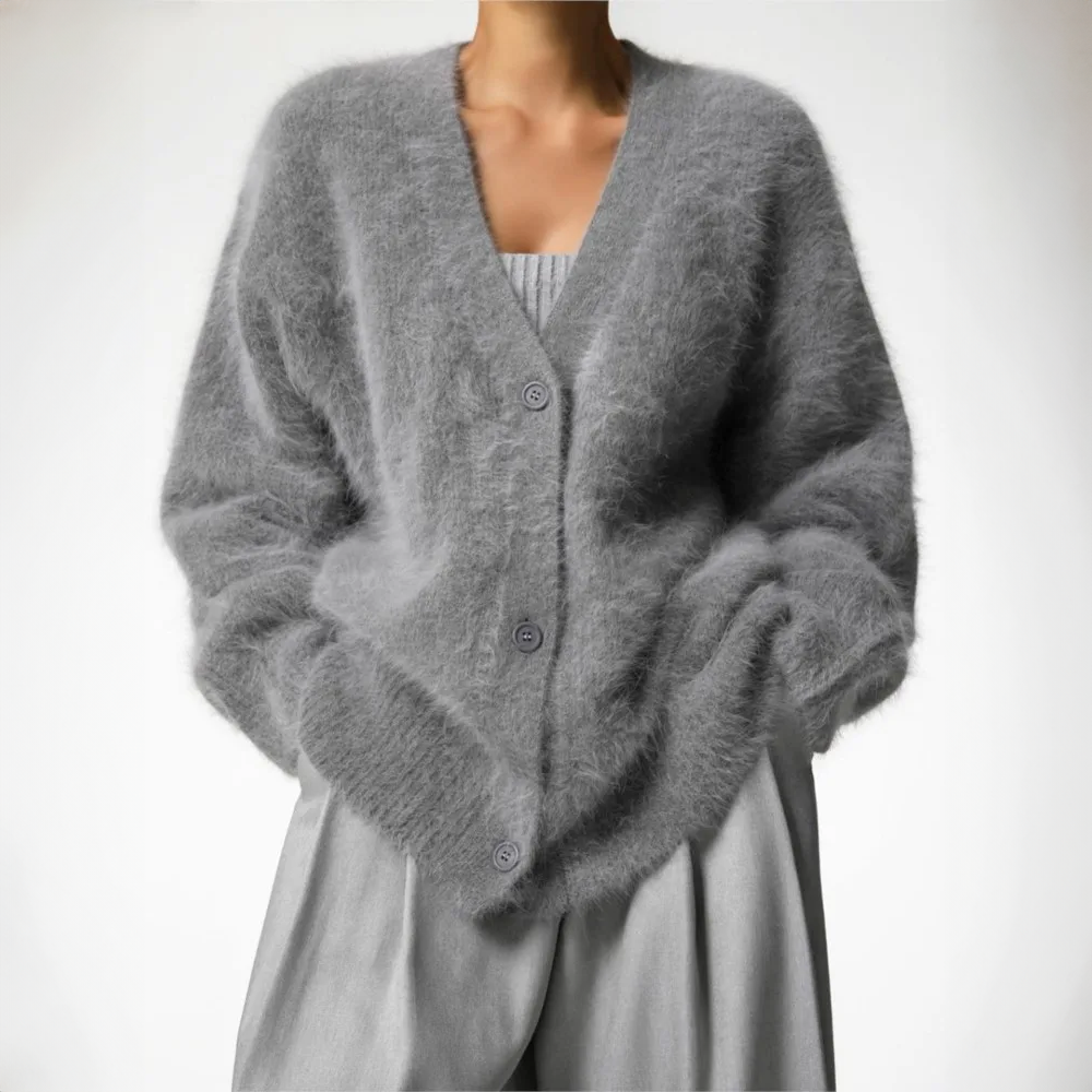 ELIZA & MAREN | BRUSHED MOHAIR BUTTON CARDIGAN FOR WOMEN