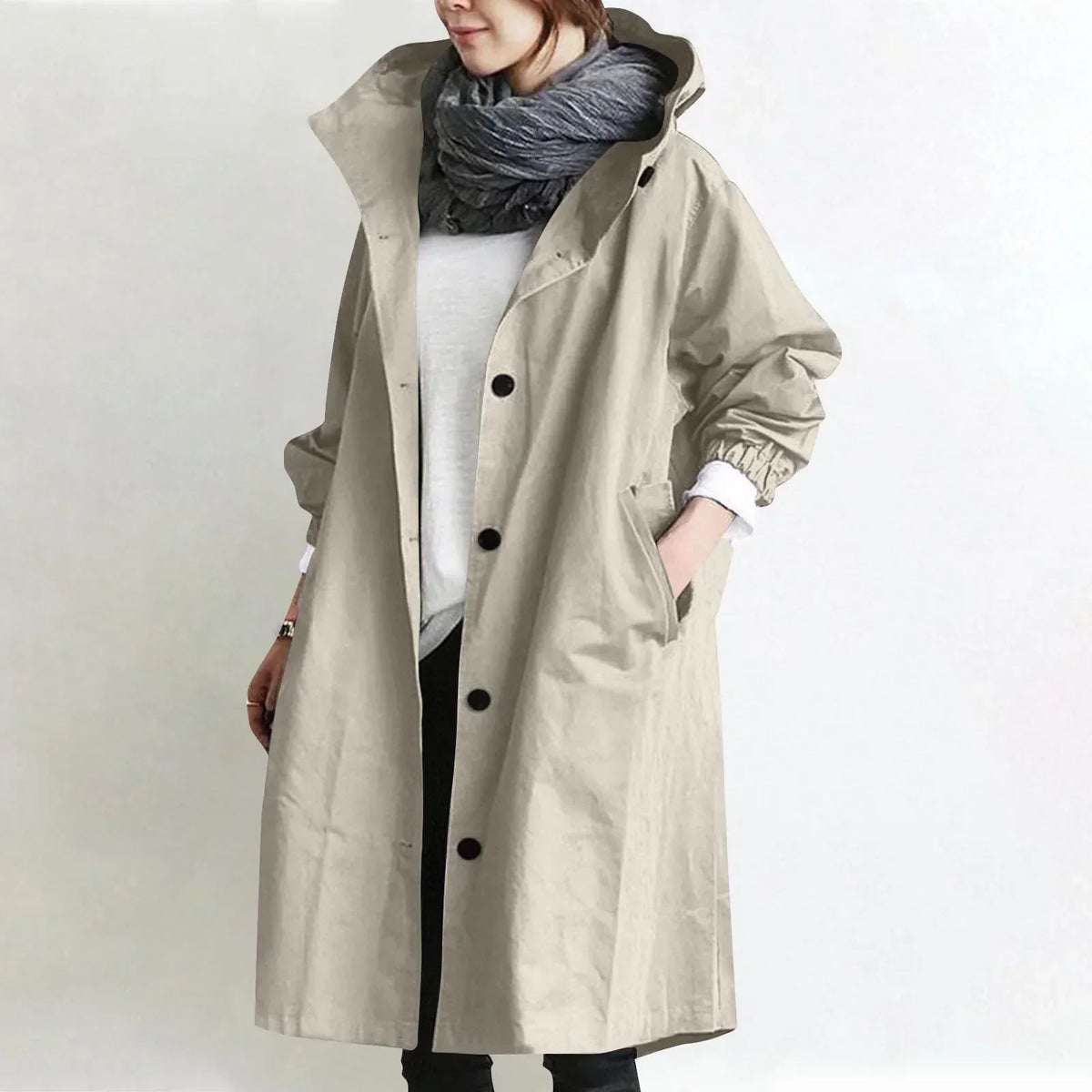 ELIZA & MAREN | HOODED BUTTON FRONT COAT FOR WOMEN