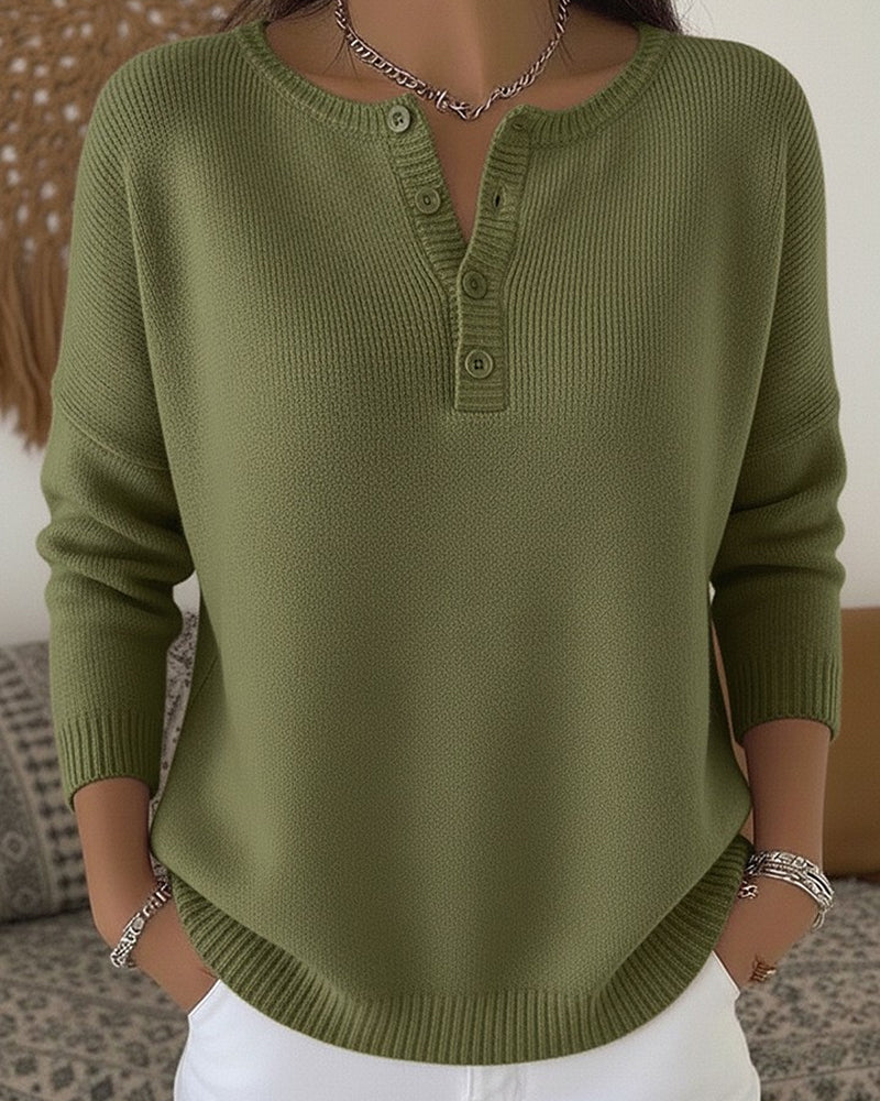 ELIZA & MAREN | HENLEY BUTTON KNIT SWEATER FOR WOMEN