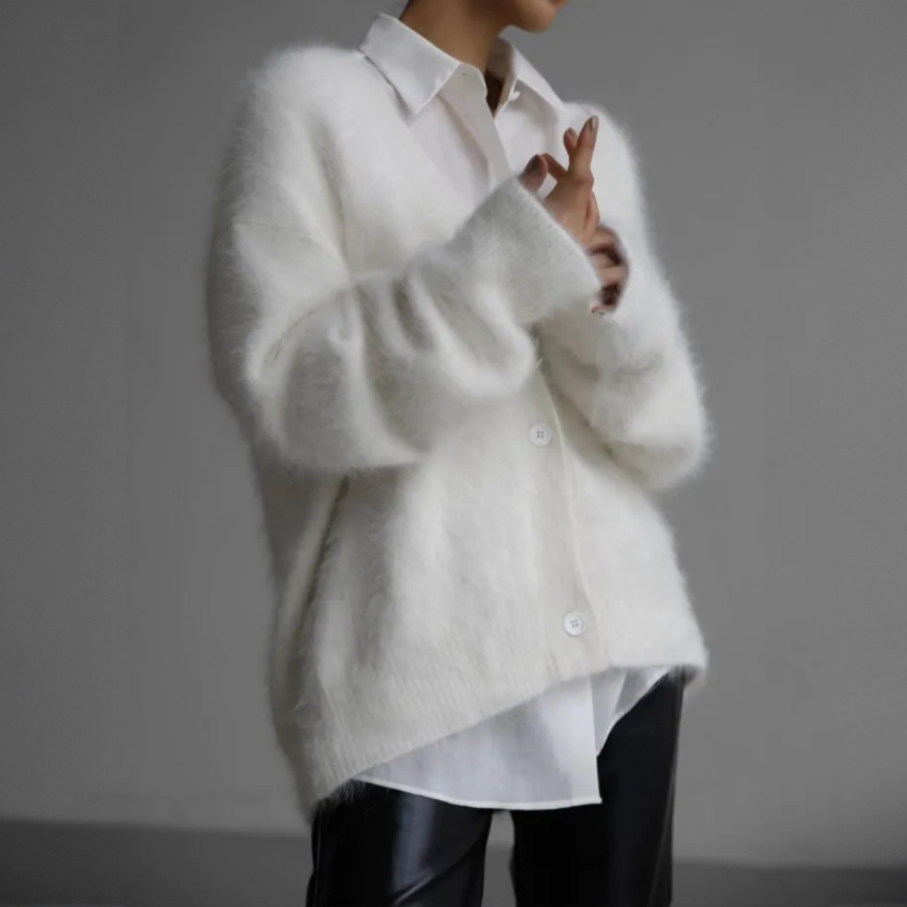 ELIZA & MAREN | BRUSHED MOHAIR BUTTON CARDIGAN FOR WOMEN