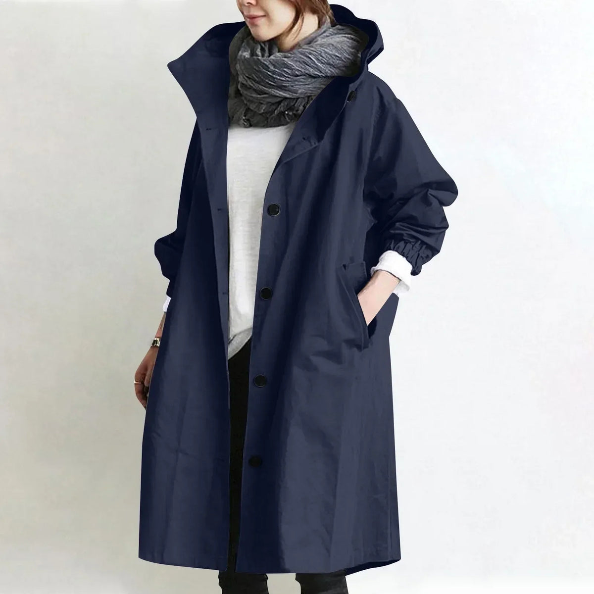 ELIZA & MAREN | HOODED BUTTON FRONT COAT FOR WOMEN
