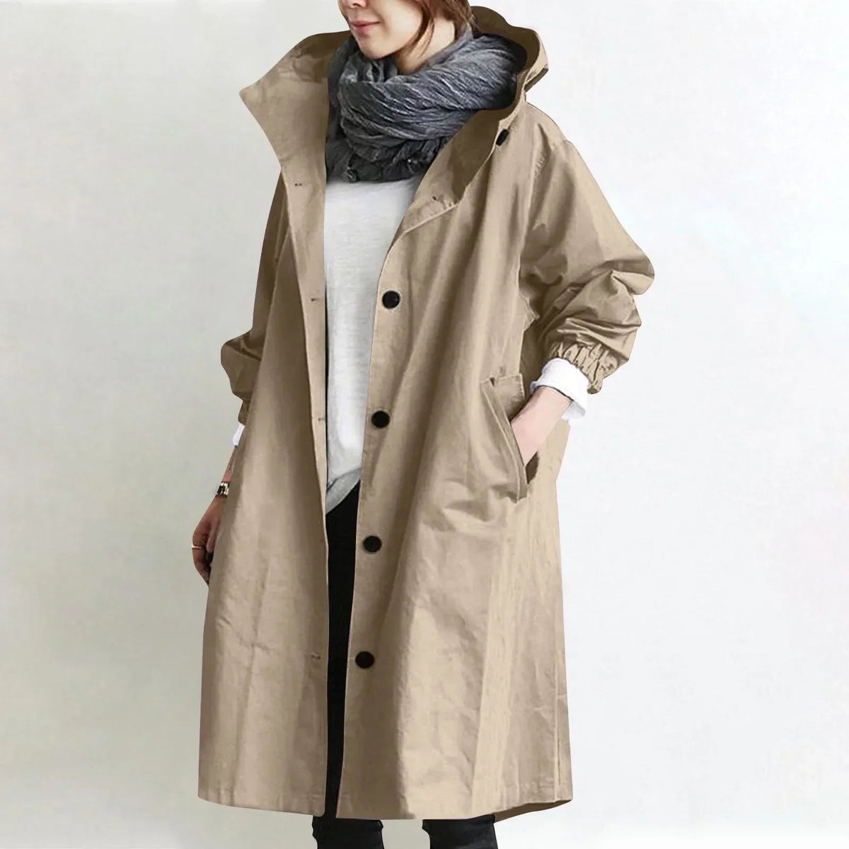 ELIZA & MAREN | HOODED BUTTON FRONT COAT FOR WOMEN