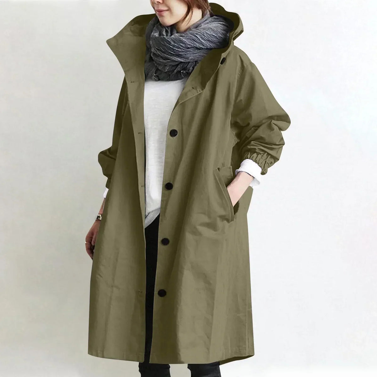 ELIZA & MAREN | HOODED BUTTON FRONT COAT FOR WOMEN