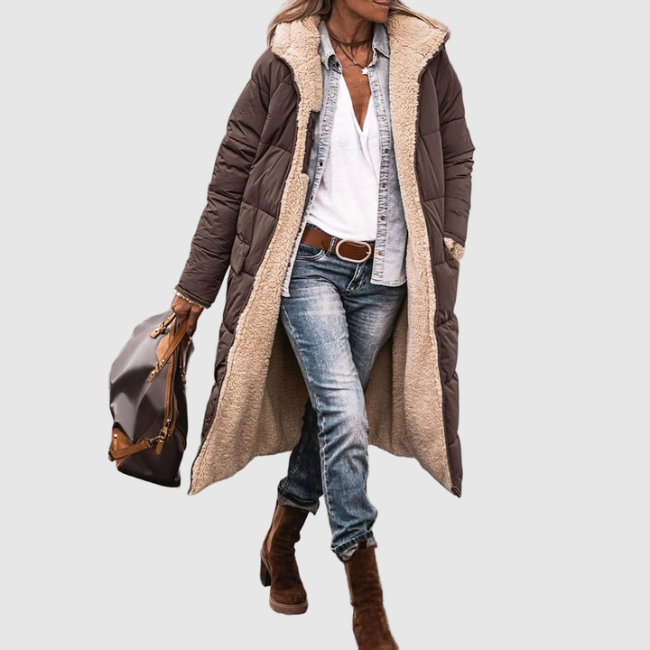 ELIZA & MAREN | LONG HOODED QUILTED COAT FOR WOMEN