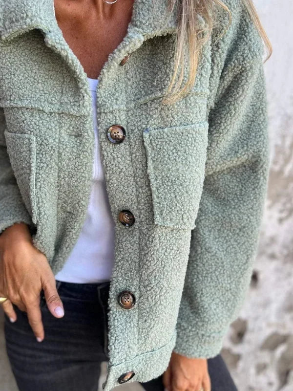 ELIZA & MAREN | GREEN BOUCLE BUTTON JACKET FOR WOMEN