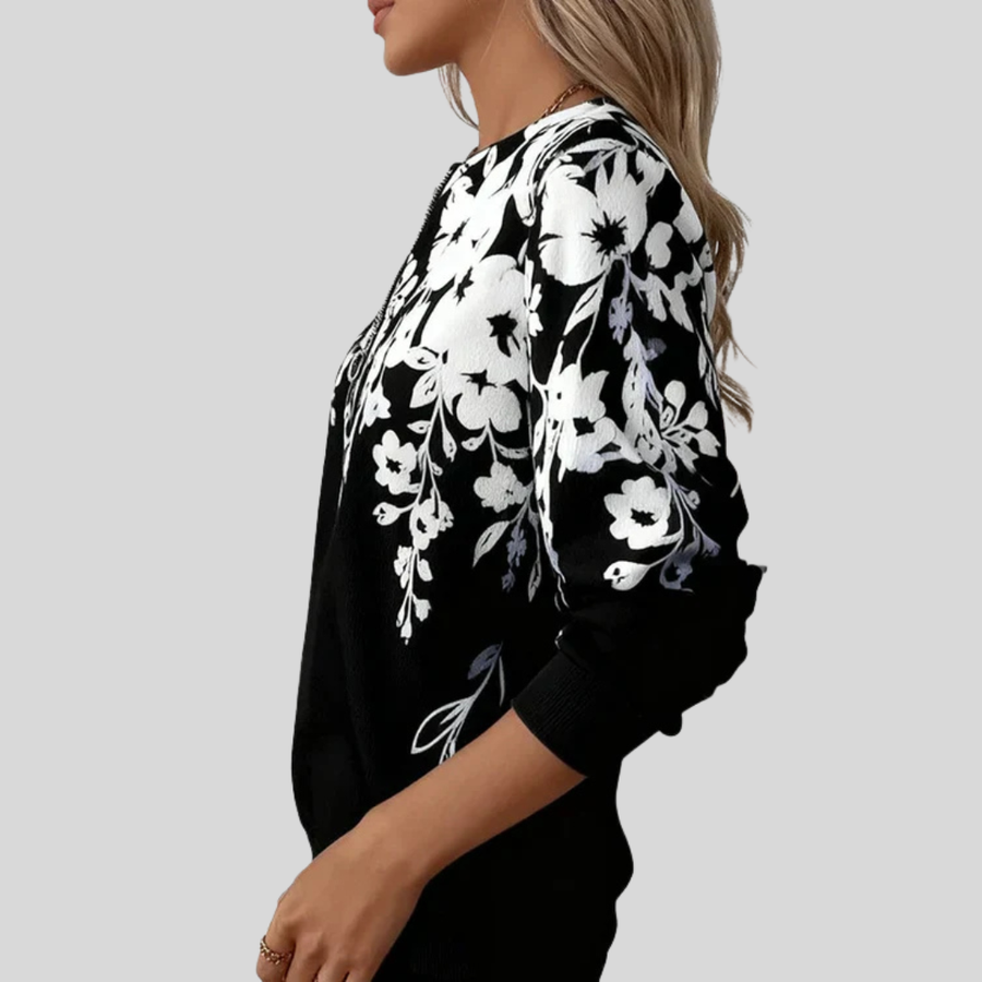 ELIZA & MAREN | FLORAL QUARTER-ZIP SWEATSHIRT FOR WOMEN
