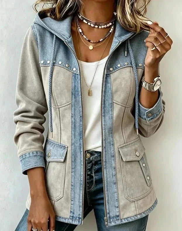 ELIZA & MAREN | CONTRAST PANEL HOODED JACKET FOR WOMEN