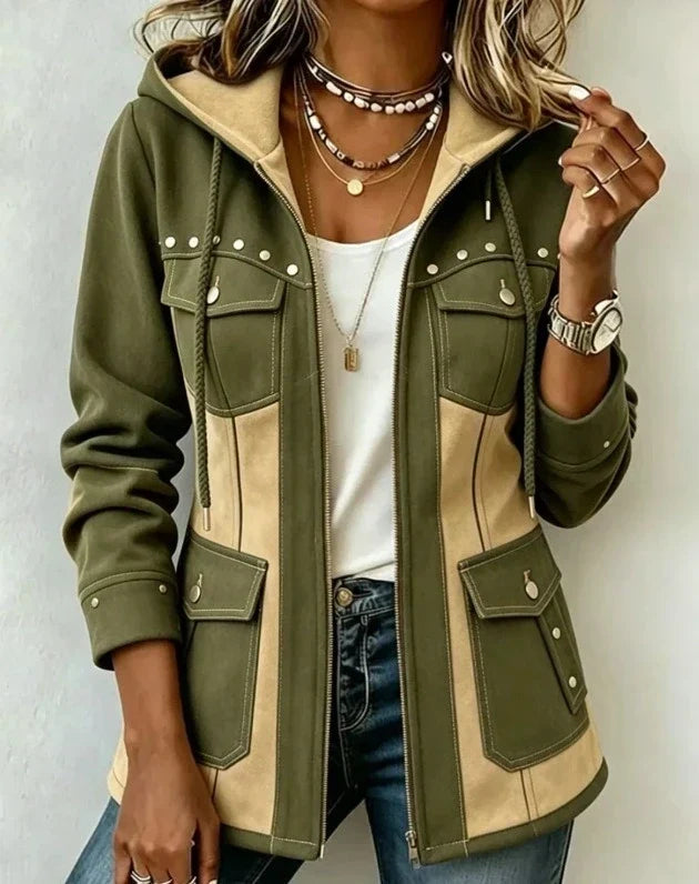 ELIZA & MAREN | CONTRAST PANEL HOODED JACKET FOR WOMEN