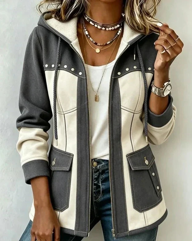 ELIZA & MAREN | CONTRAST PANEL HOODED JACKET FOR WOMEN