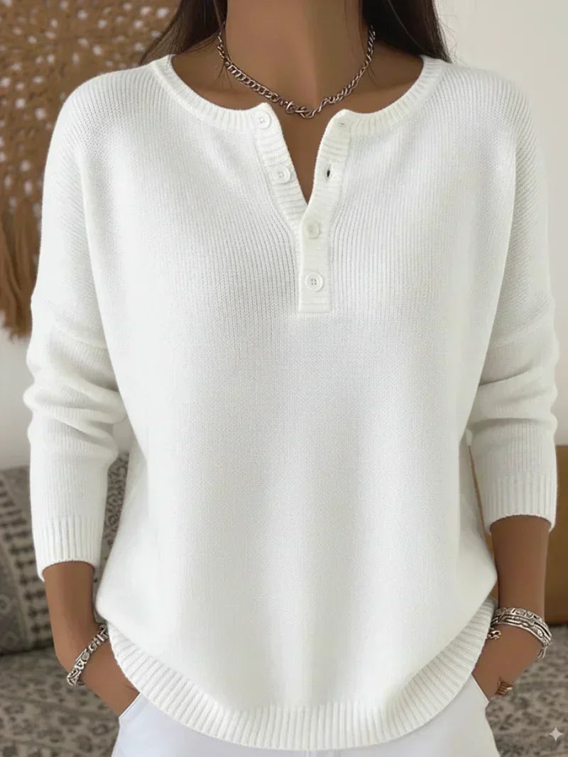 ELIZA & MAREN | HENLEY BUTTON KNIT SWEATER FOR WOMEN