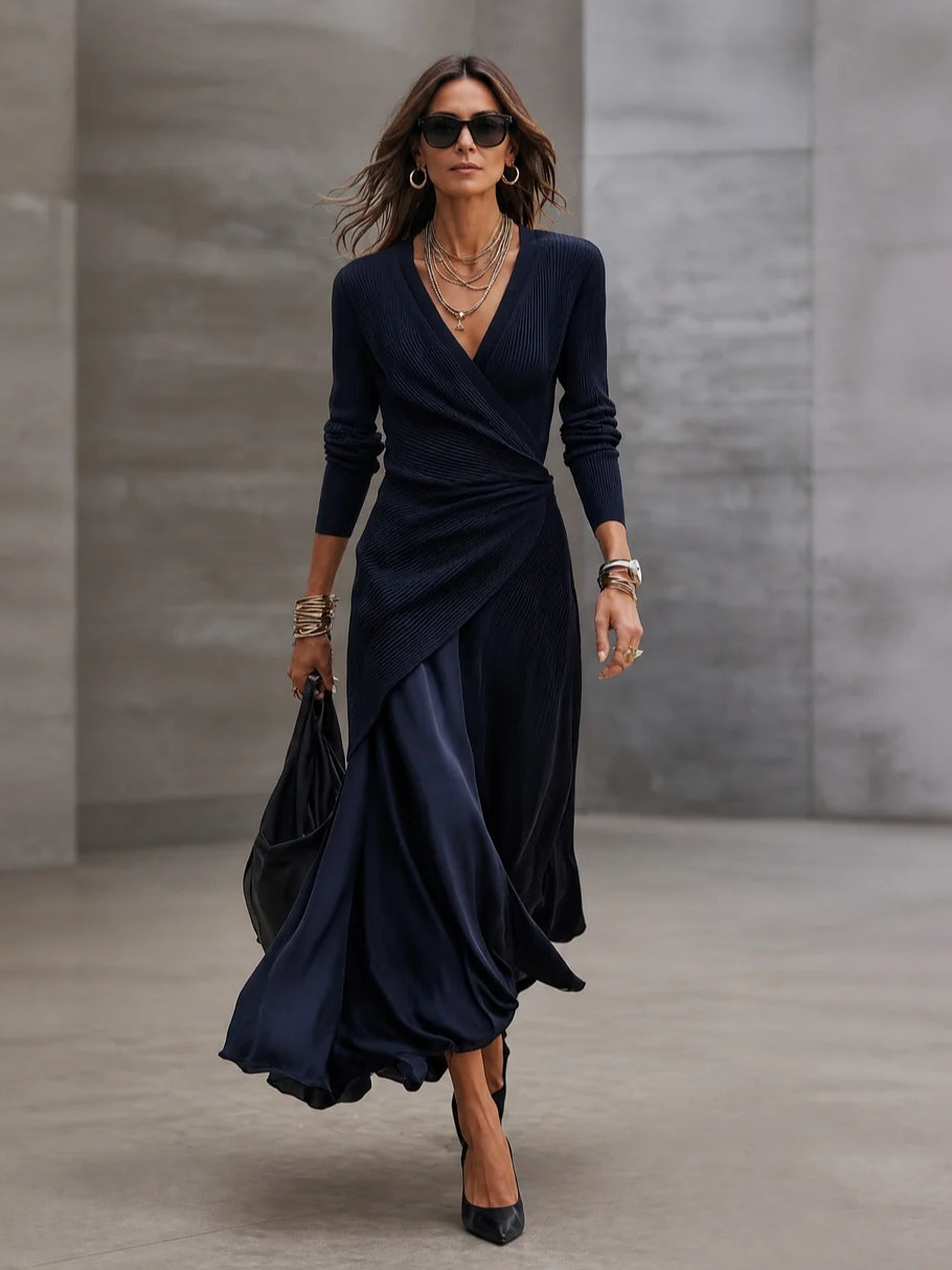 ELIZA & MAREN | RIBBED TOP WRAP DRESS FOR WOMEN
