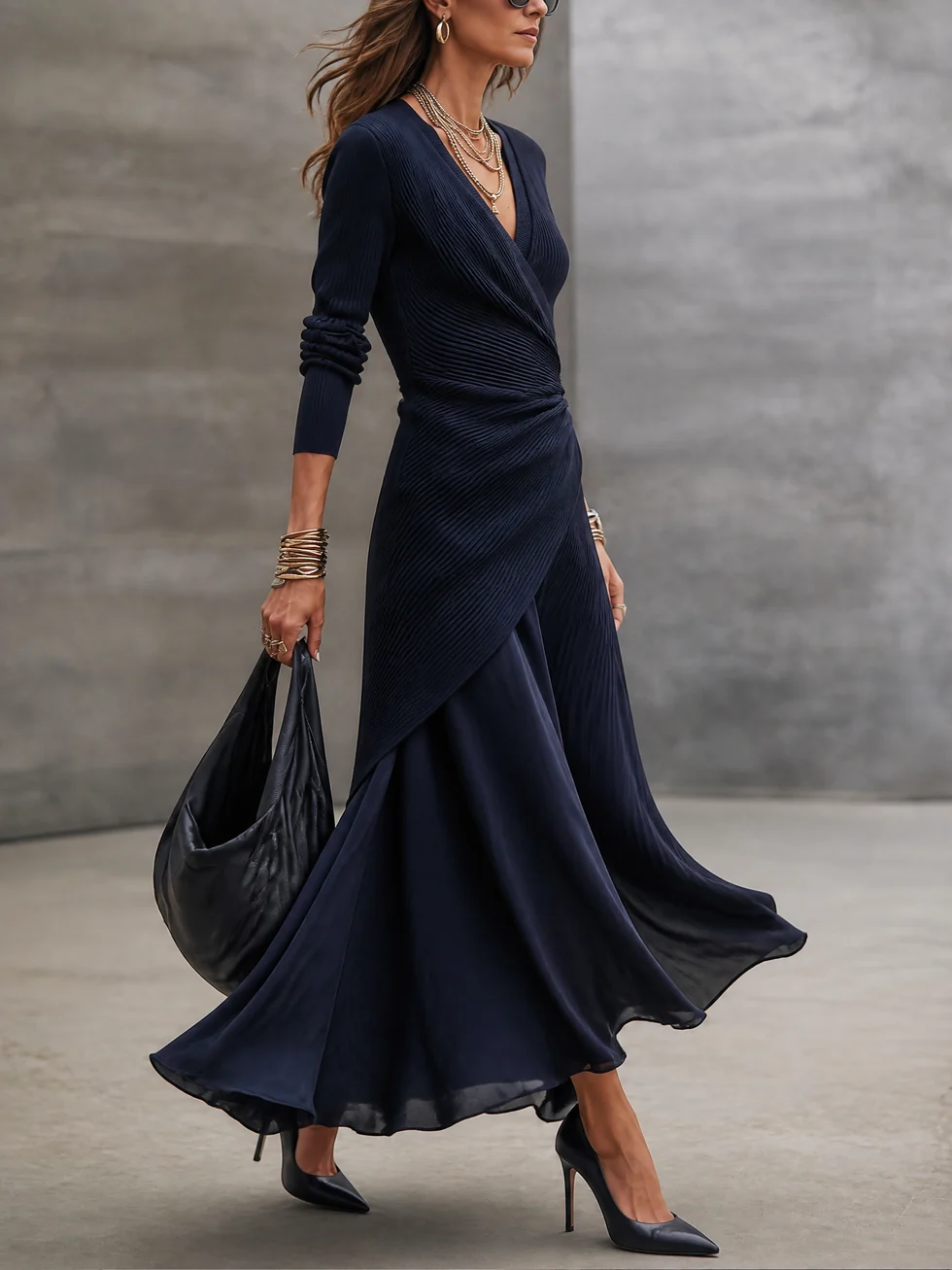 ELIZA & MAREN | RIBBED TOP WRAP DRESS FOR WOMEN