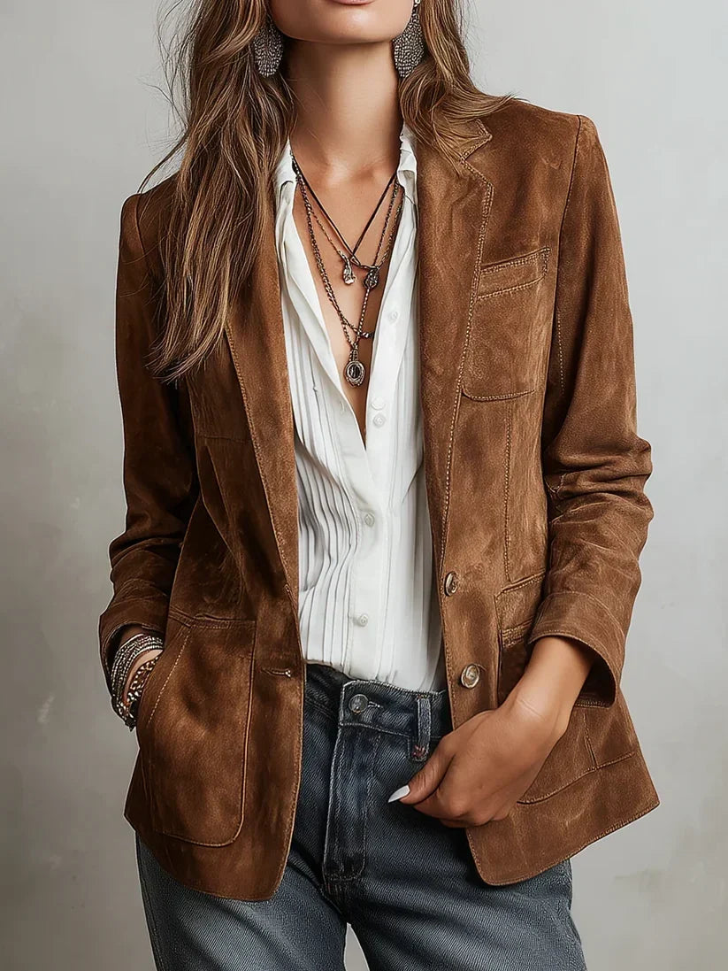 ELIZA & MAREN | BROWN CONTRAST SEAM BLAZER FOR WOMEN