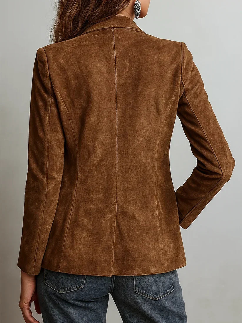 ELIZA & MAREN | BROWN CONTRAST SEAM BLAZER FOR WOMEN