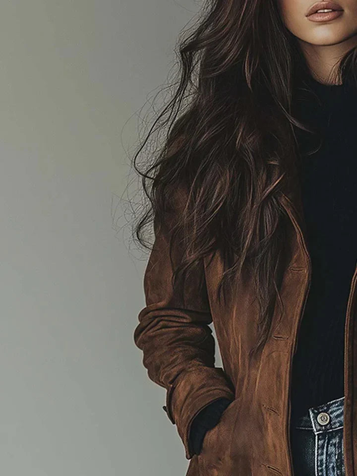 ELIZA & MAREN | SUEDE-EFFECT BUTTON COAT FOR WOMEN
