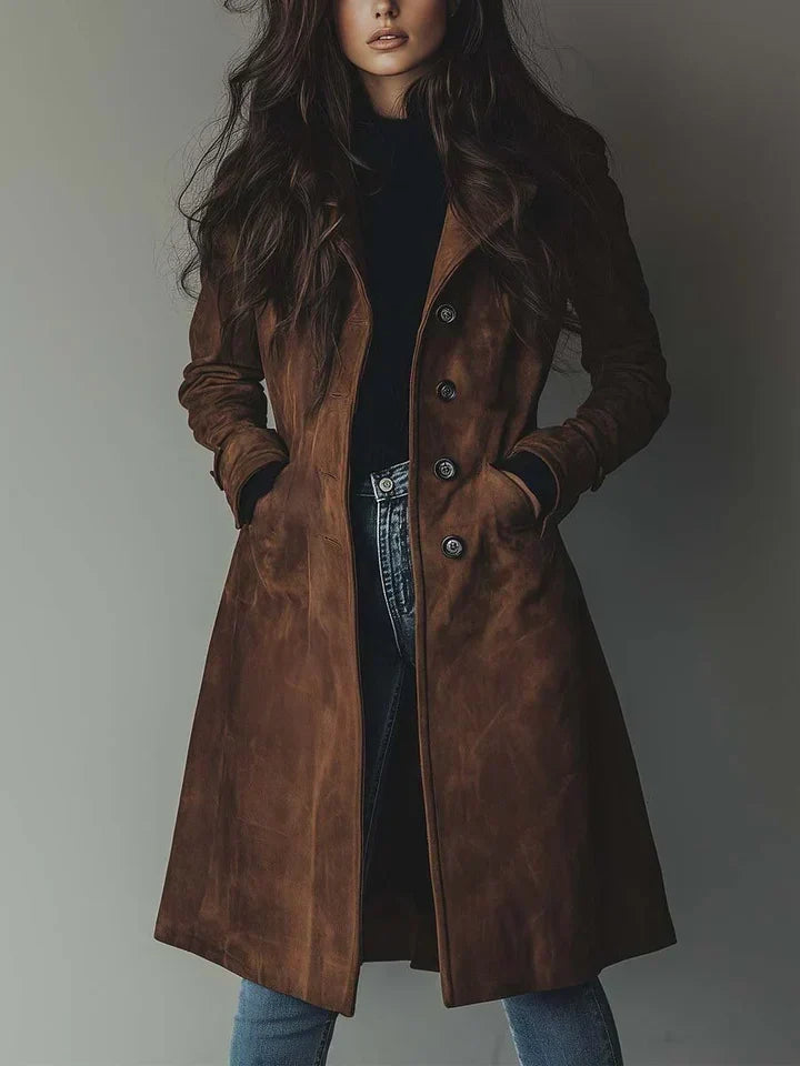 ELIZA & MAREN | SUEDE-EFFECT BUTTON COAT FOR WOMEN