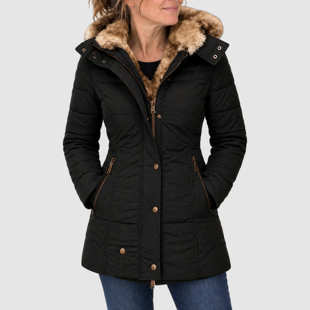 ELIZA & MAREN | TEXTURED HOOD QUILTED PARKA FOR WOMEN
