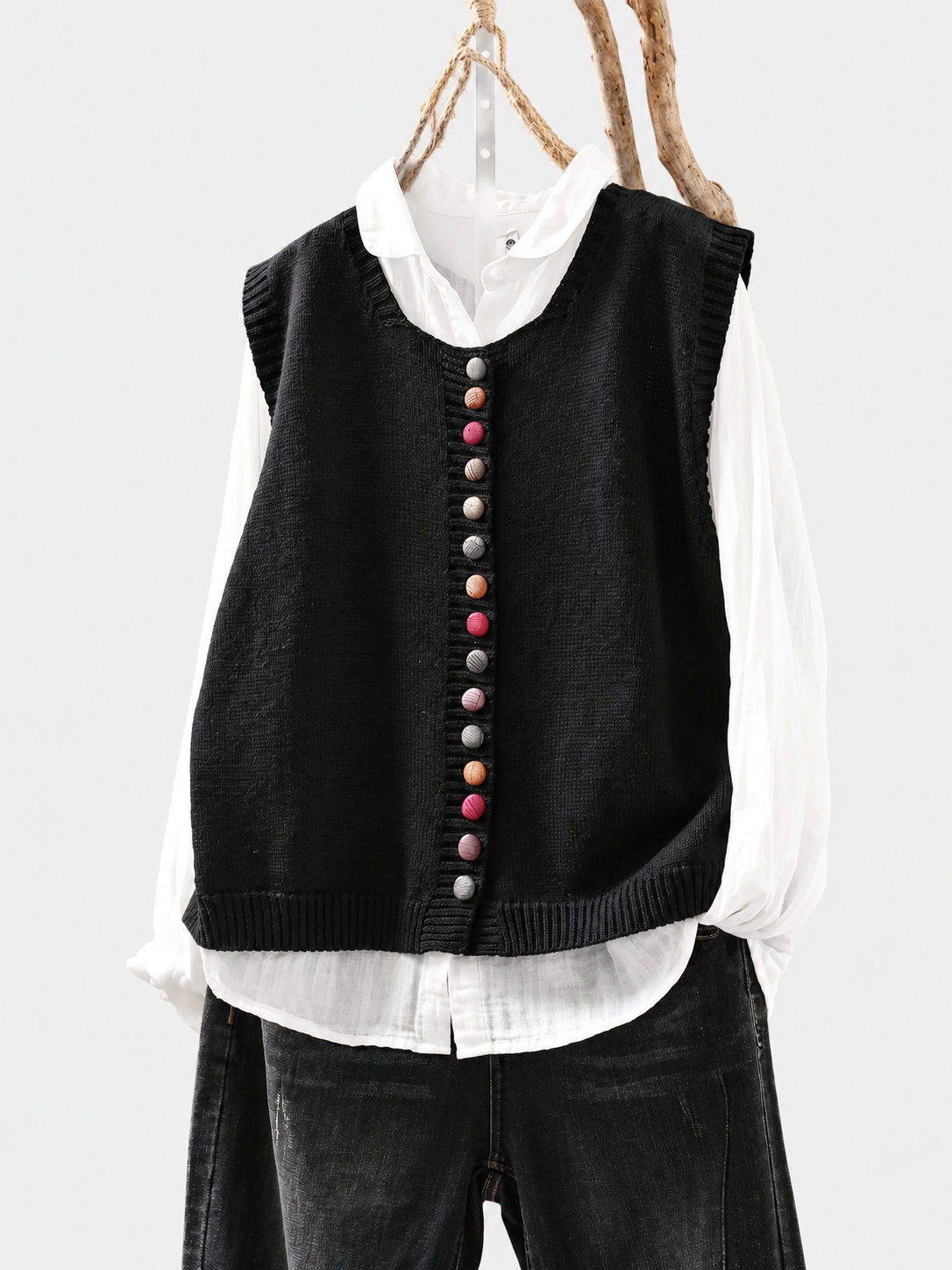 ELIZA & MAREN | COLORFUL BUTTON KNIT VEST FOR WOMEN