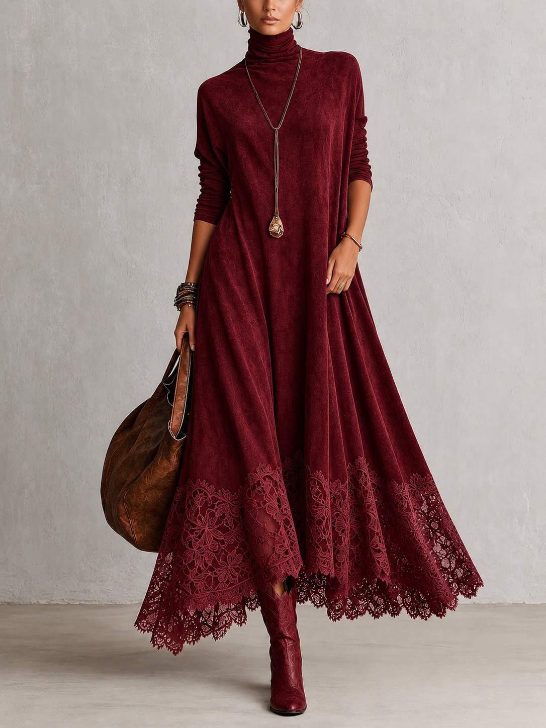 ELIZA & MAREN | SUEDE-EFFECT LACE MAXI DRESS FOR WOMEN