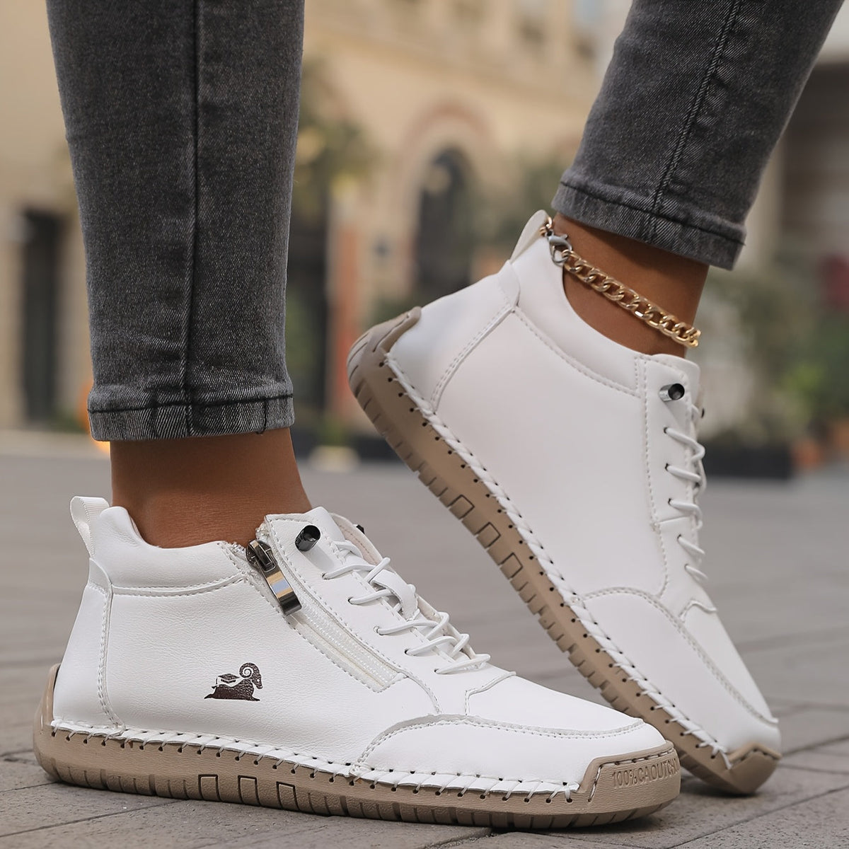 ELIZA & MAREN | WHITE LACE-UP WALKING SHOES FOR WOMEN