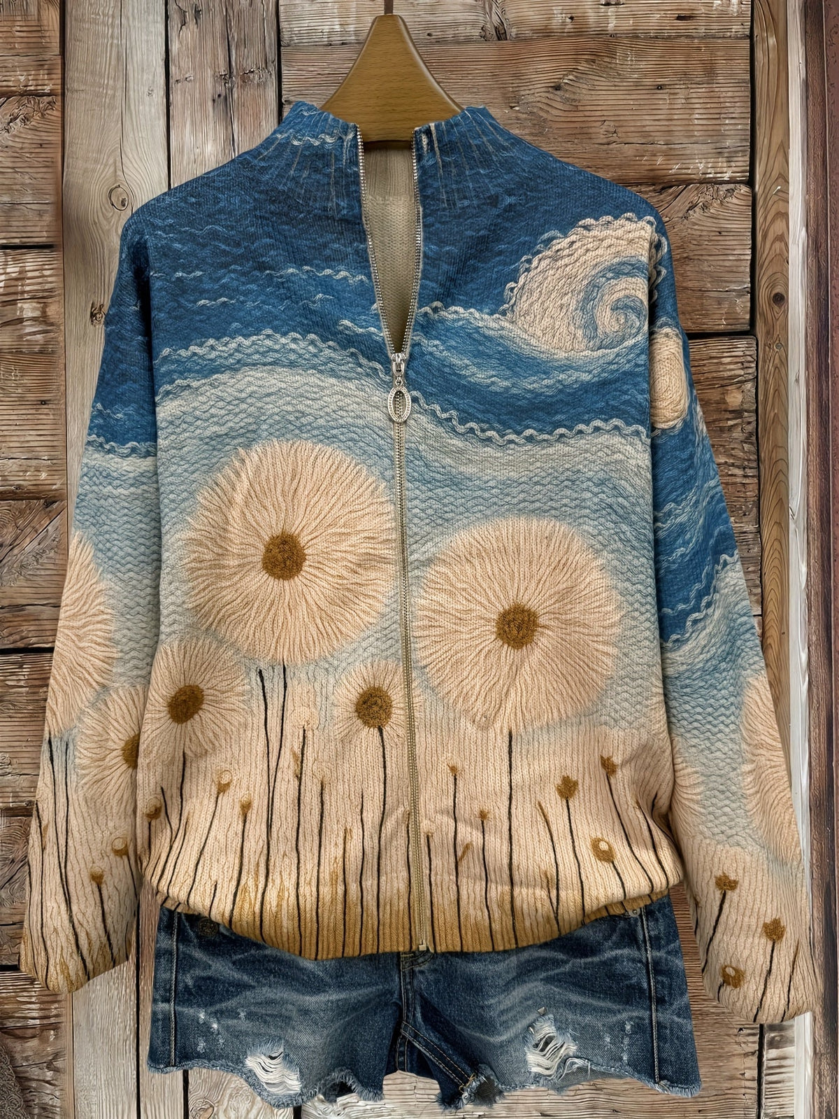 ELIZA & MAREN | MEADOW PRINT ZIP CARDIGAN FOR WOMEN