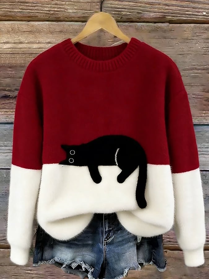 ELIZA & MAREN | OVERSIZED CAT PRINT SWEATER FOR WOMEN