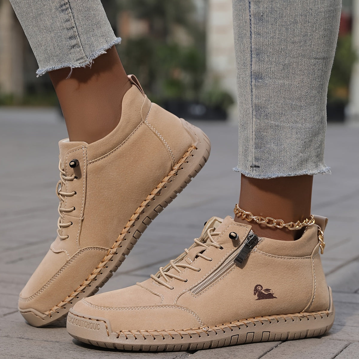 ELIZA & MAREN | TAN LACE-UP WALKING SHOES FOR WOMEN