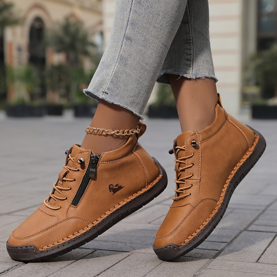 ELIZA & MAREN | TAN LACE-UP WALKING SHOES FOR WOMEN