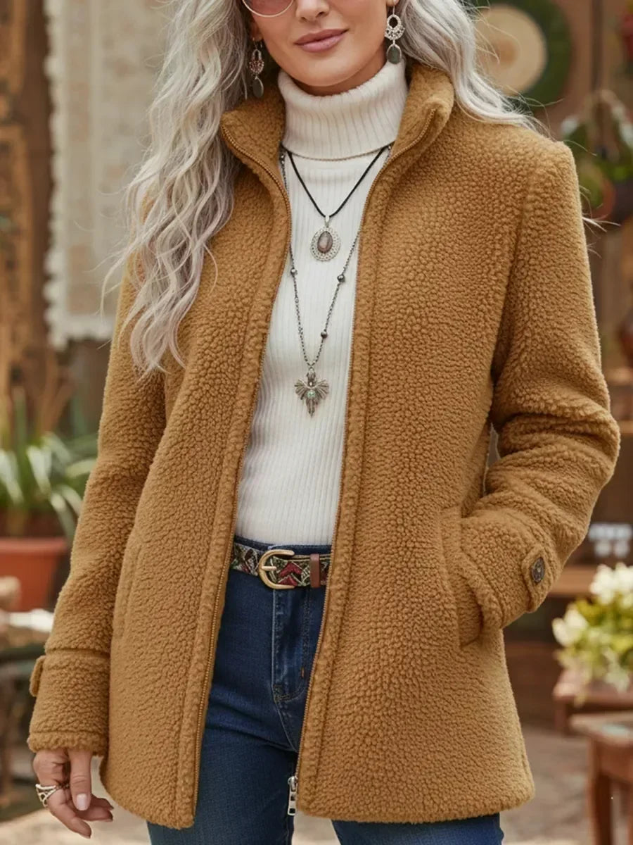 ELIZA & MAREN | PLUSH STAND COLLAR JACKET FOR WOMEN
