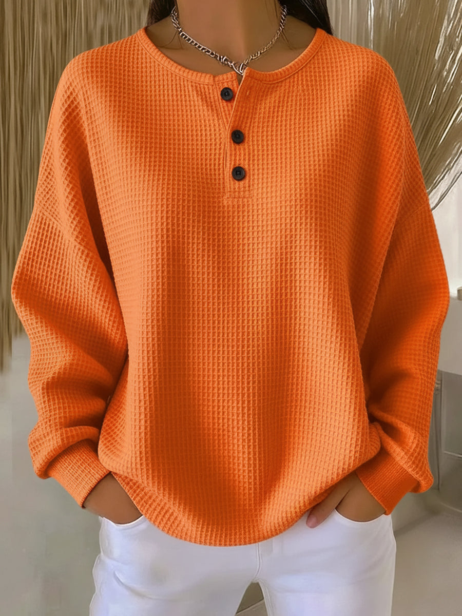ELIZA & MAREN | TEXTURED HENLEY SWEATSHIRT FOR WOMEN