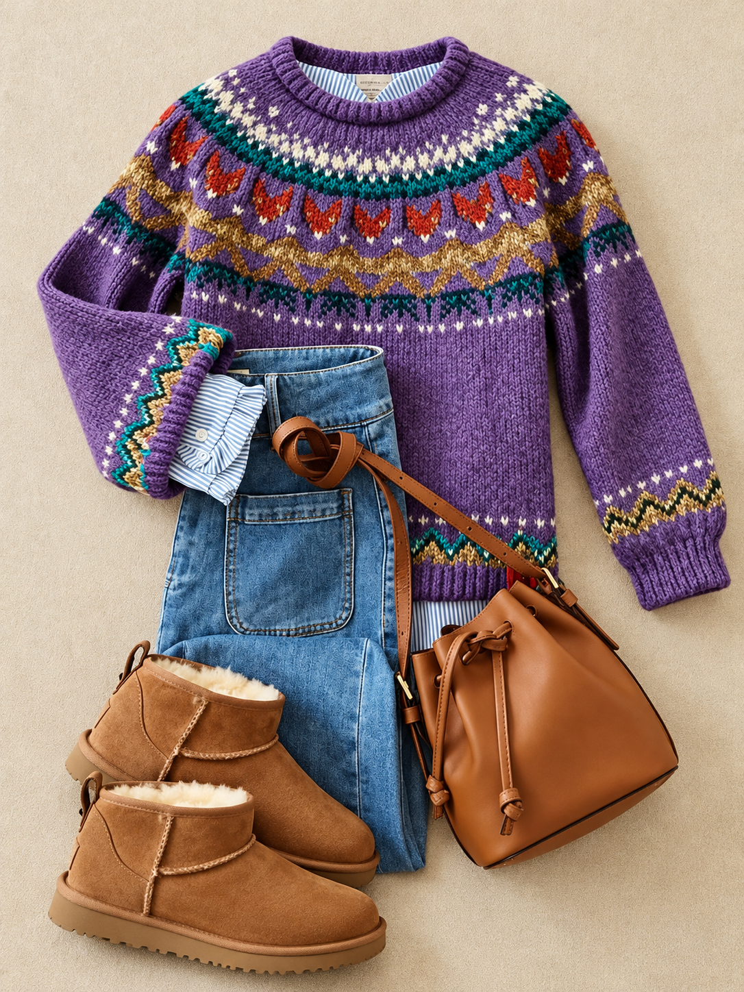 ELIZA & MAREN | NORDIC JACQUARD YOKE SWEATER FOR WOMEN