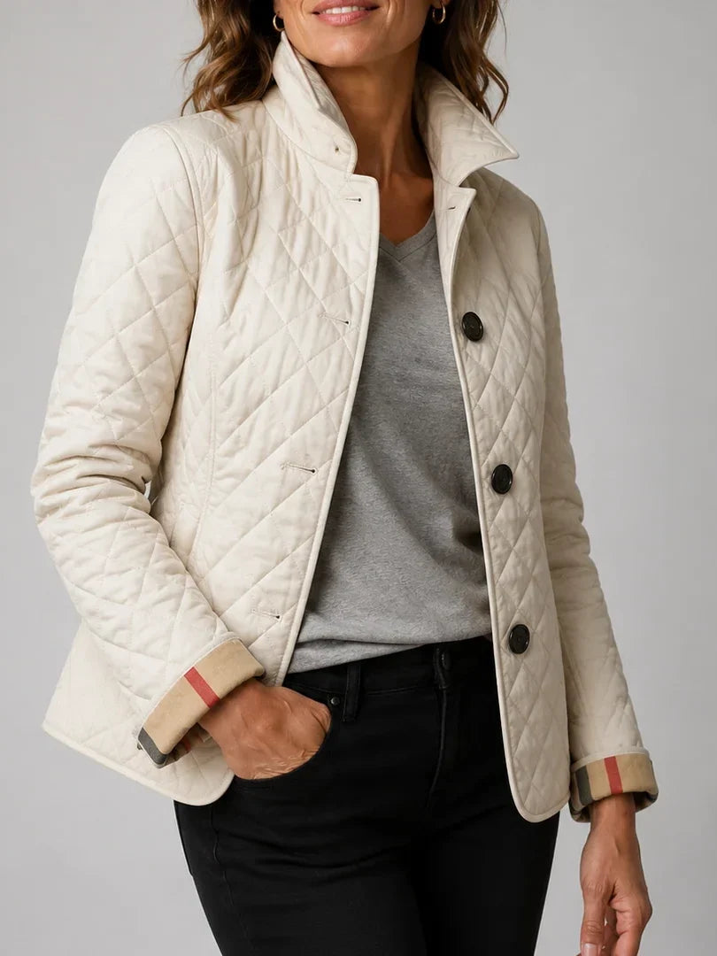 ELIZA & MAREN | BEIGE DIAMOND QUILTED JACKET FOR WOMEN