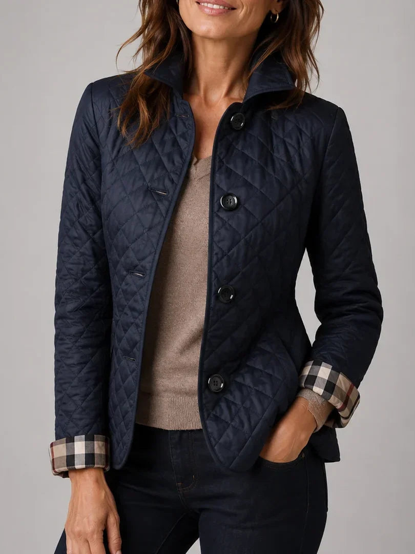 ELIZA & MAREN | NAVY DIAMOND QUILTED JACKET FOR WOMEN