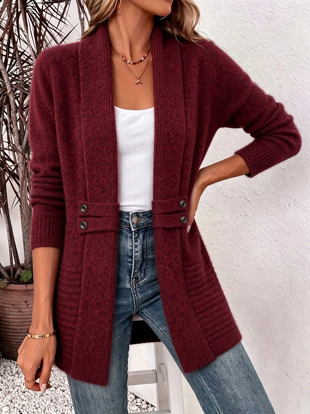 ELIZA & MAREN | BURGUNDY BELTED WAIST CARDIGAN FOR WOMEN