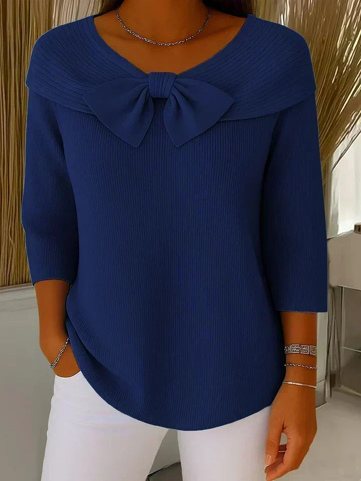 ELIZA & MAREN | BOW DETAIL CREW NECK SWEATER FOR WOMEN